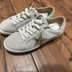 Women's White and Gold Star Sneakers